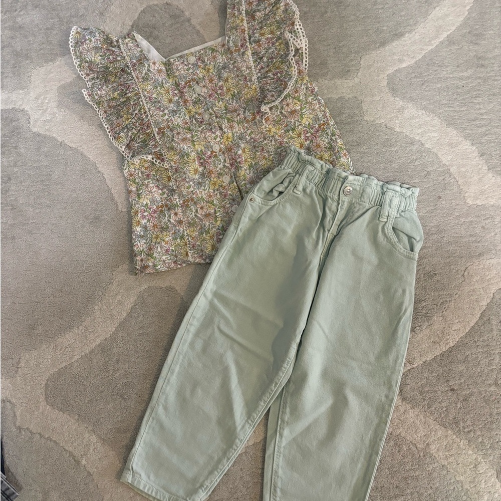 C&C California Floral Top and Mint Green Pants Set